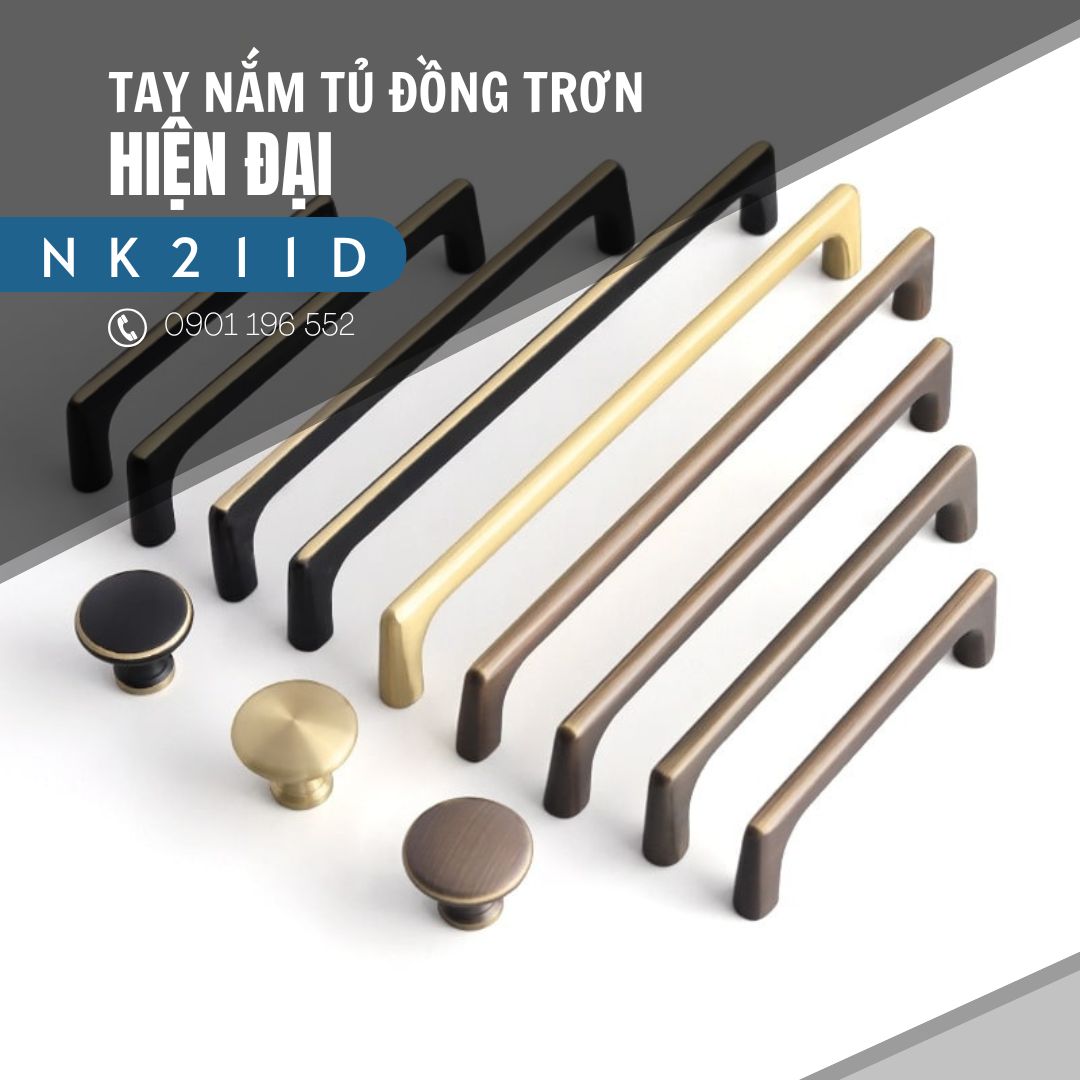 Tay nắm tủ đồng thanh trơn hiện đại NK211D | Zalo 0901 196 552